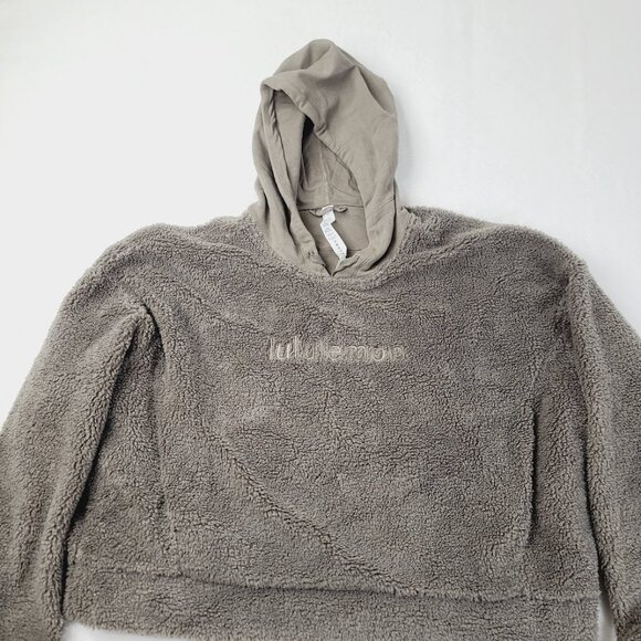 Lululemon Women's Taupe Textured Embroidered Pullover Fleece Hoodie Size 10 - Picture 2 of 6